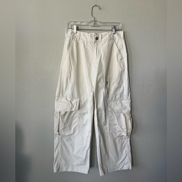 Urban Outfitters BDG Off White Cotton Cargo Pants Wide Leg Women's Size 2 - Picture 1 of 16